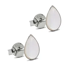 Studio Jewellery Stud Earrings | Earrings-Tear Drop White Shell Silver Earring Studs