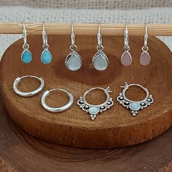 Studio Jewellery Hoop Earrings | Earrings-Tear Drop White Shell Silver Hoop Charm Earrings