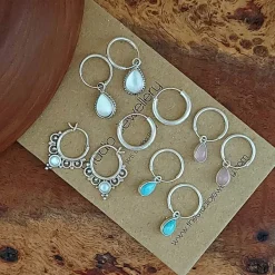 Studio Jewellery Hoop Earrings | Earrings-Tear Drop White Shell Silver Hoop Charm Earrings