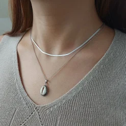 Studio Jewellery Necklaces-Thin Herringbone Silver Necklace