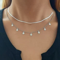 Studio Jewellery Necklaces-Thin Herringbone Silver Necklace