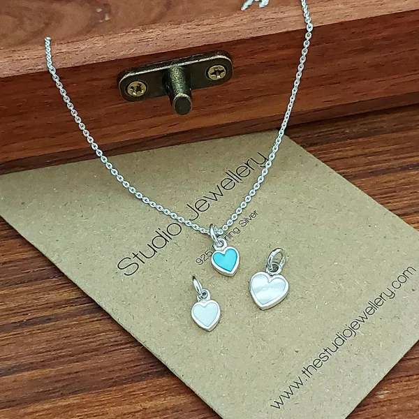 Studio Jewellery Necklaces-Tiny Blue Heart Shell Silver Necklace