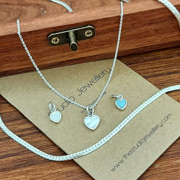Studio Jewellery Necklaces-Tiny Blue Heart Shell Silver Necklace
