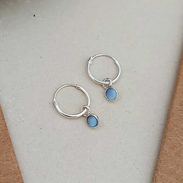 Studio Jewellery Hoop Earrings | Earrings-Tiny Blue Shell Hoop Charm Earrings