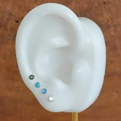 Studio Jewellery Stud Earrings | Earrings-Tiny 3mm Circle Blue Shell Silver Earring Studs