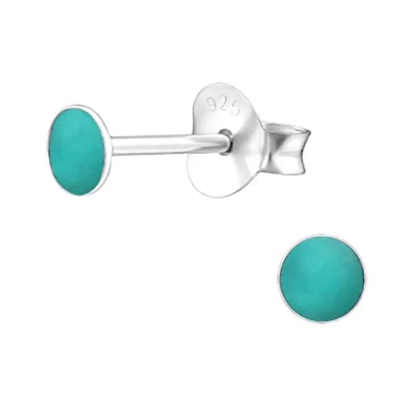 Studio Jewellery Stud Earrings | Earrings-Tiny 3mm Circle Turquoise Silver Earring Studs