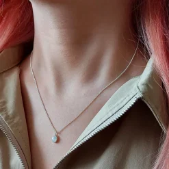 Studio Jewellery Necklaces-Tiny White Oval Shell Silver Necklace