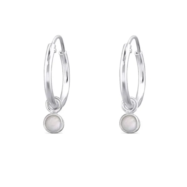 Studio Jewellery Hoop Earrings | Earrings-Tiny White Shell Hoop Charm Earrings