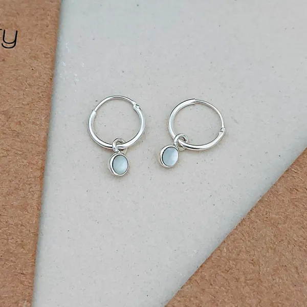 Studio Jewellery Hoop Earrings | Earrings-Tiny White Shell Hoop Charm Earrings