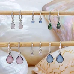 Studio Jewellery Hoop Earrings | Earrings-Tiny White Shell Hoop Charm Earrings