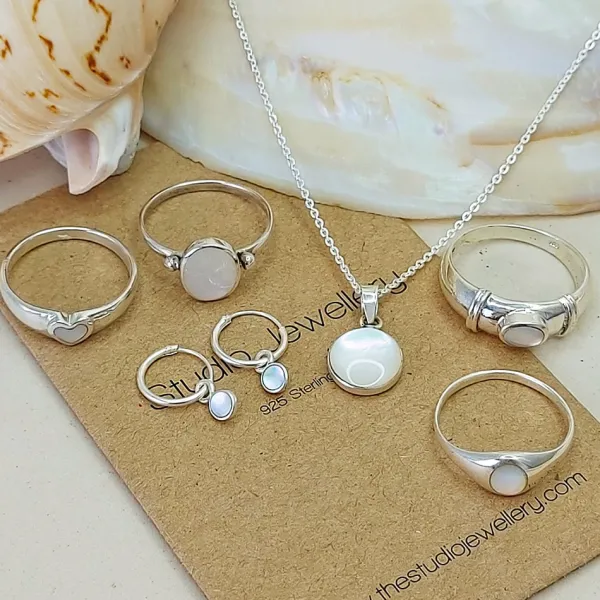 Studio Jewellery Hoop Earrings | Earrings-Tiny White Shell Hoop Charm Earrings
