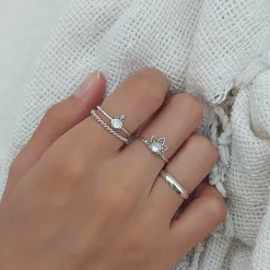 Studio Jewellery Feature & Stacker Rings | Rings-Tri Bead Mandala Silver Ring