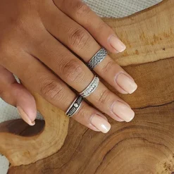 Studio Jewellery Midi And Knuckle Rings | Rings-Tri Rope MIDI Silver Knuckle Ring