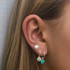 Studio Jewellery Hoop Earrings | Earrings-Turquoise Disc Charm Silver Hoop Earrings