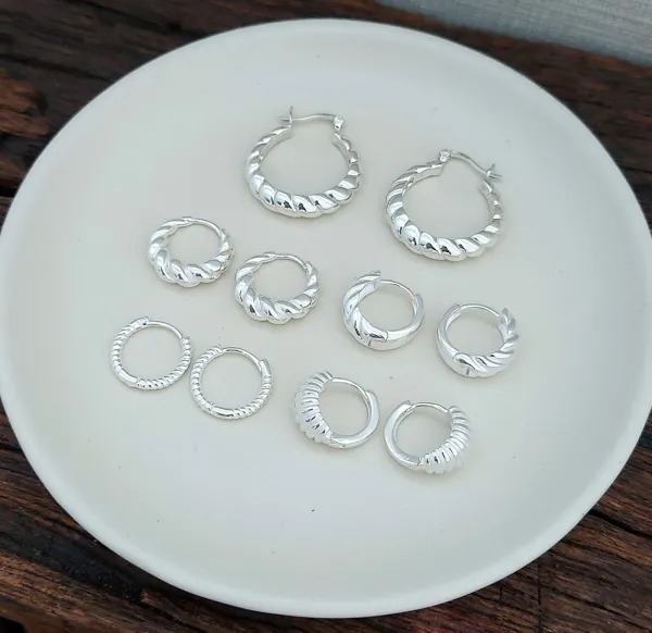 Studio Jewellery Hoop Earrings | Earrings-Twisted Rope Silver Hoop Earrings