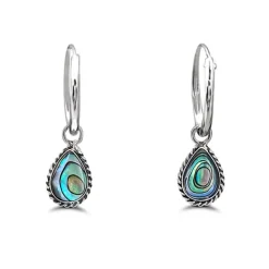 Studio Jewellery Hoop Earrings | Earrings-Water Drop Abalone Hoop Charm Earrings