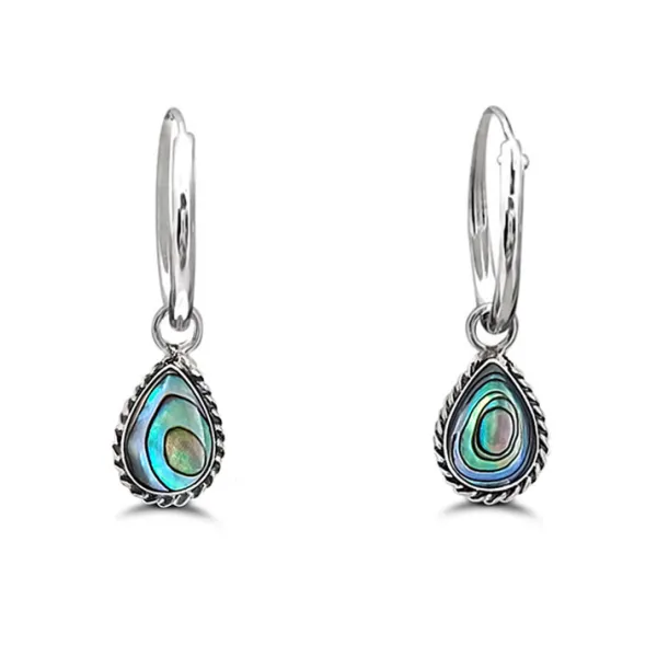 Studio Jewellery Hoop Earrings | Earrings-Water Drop Abalone Hoop Charm Earrings