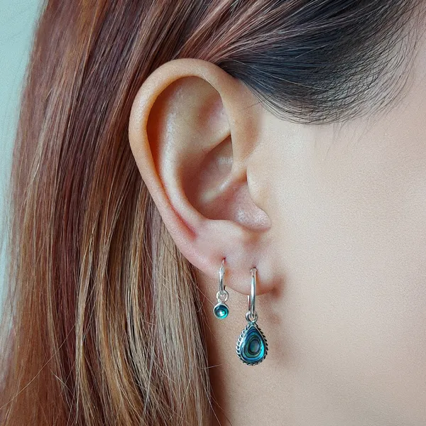 Studio Jewellery Hoop Earrings | Earrings-Water Drop Abalone Hoop Charm Earrings