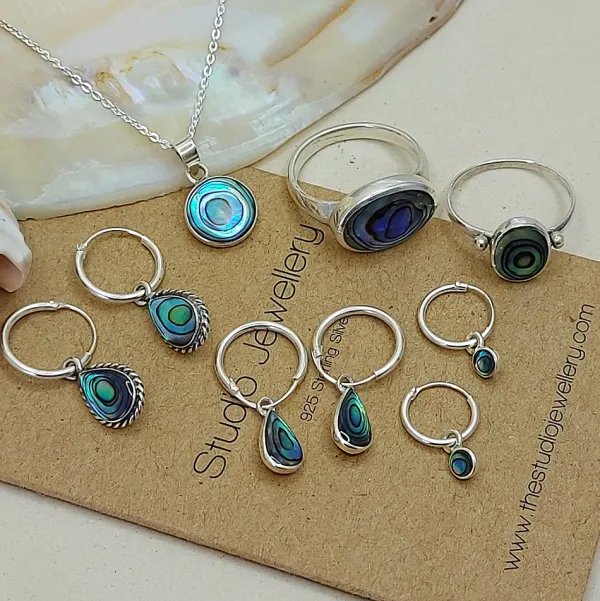 Studio Jewellery Hoop Earrings | Earrings-Water Drop Abalone Hoop Charm Earrings