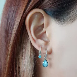 Studio Jewellery Hoop Earrings | Earrings-Water Drop Blue Shell Hoop Charm Earrings