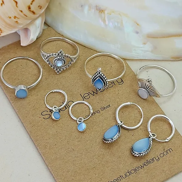 Studio Jewellery Hoop Earrings | Earrings-Water Drop Blue Shell Hoop Charm Earrings
