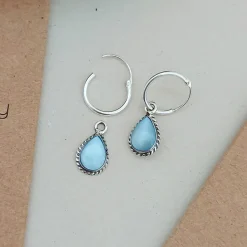 Studio Jewellery Hoop Earrings | Earrings-Water Drop Blue Shell Hoop Charm Earrings