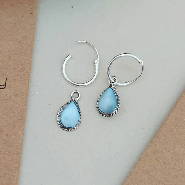 Studio Jewellery Hoop Earrings | Earrings-Water Drop Blue Shell Hoop Charm Earrings