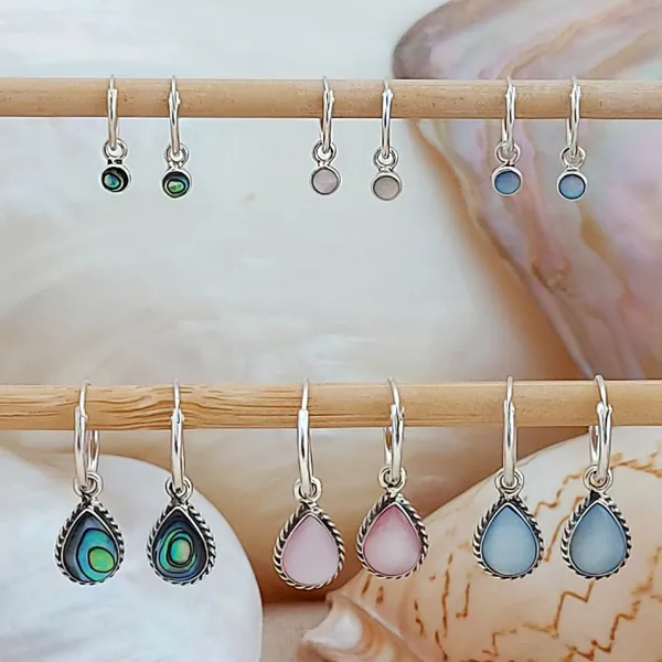 Studio Jewellery Hoop Earrings | Earrings-Water Drop Blue Shell Hoop Charm Earrings
