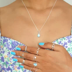 Studio Jewellery Necklaces-Water Drop Larimar Silver Necklace