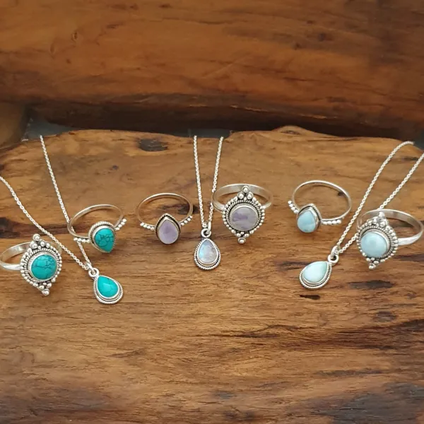 Studio Jewellery Gem Stone Rings | Rings-Water Drop Larimar Silver Ring