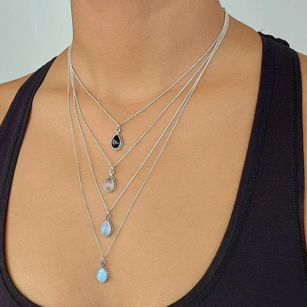 Studio Jewellery Necklaces-Water Drop Larimar Silver Necklace