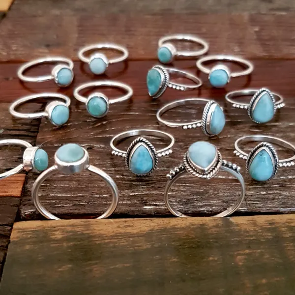 Studio Jewellery Gem Stone Rings | Rings-Water Drop Larimar Silver Ring