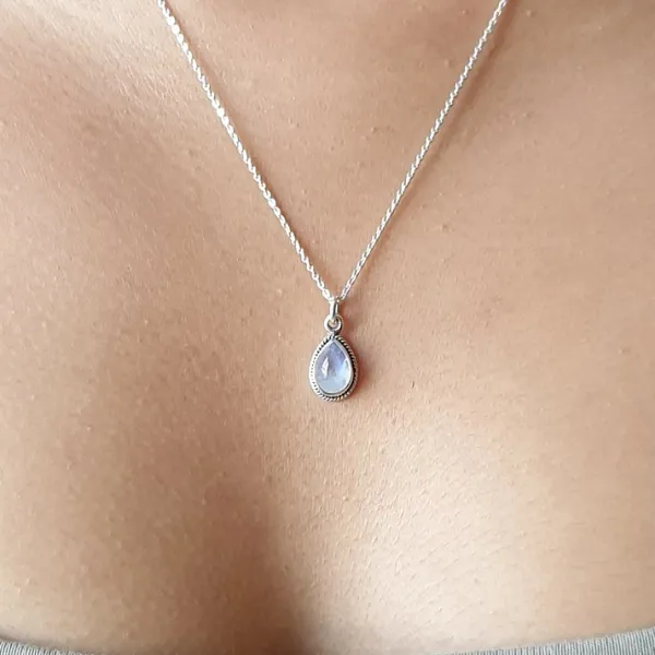 Studio Jewellery Necklaces-Water Drop Moonstone Silver Necklace