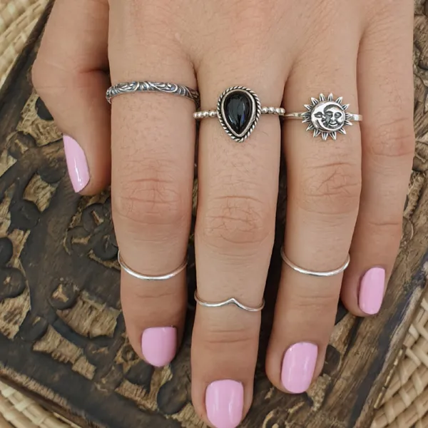 Studio Jewellery Feature & Stacker Rings | Rings-Water Drop Onyx Sterling Silver Ring