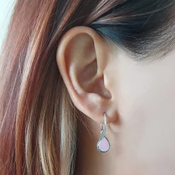 Studio Jewellery Earrings | Hoop Earrings-Water Drop Pink Shell Hoop Charm Earrings