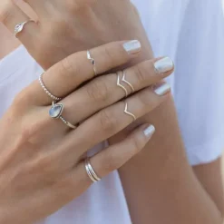 Studio Jewellery Gem Stone Rings | Rings-Water Drop Rainbow Moonstone Sterling Silver Ring