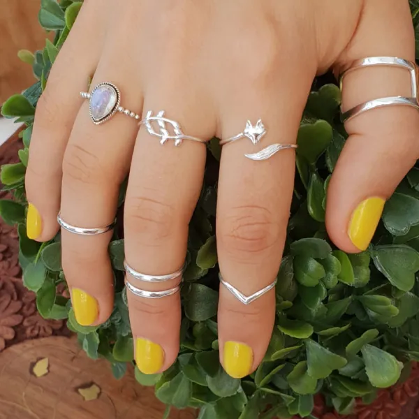 Studio Jewellery Gem Stone Rings | Rings-Water Drop Rainbow Moonstone Sterling Silver Ring