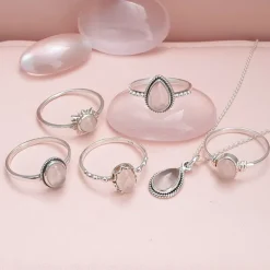 Studio Jewellery Necklaces-Water Drop Rose Quartz Silver Necklace
