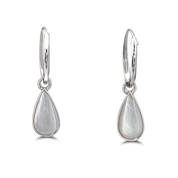 Studio Jewellery Hoop Earrings | Earrings-Water Drop White Shell Hoop Charm Earrings
