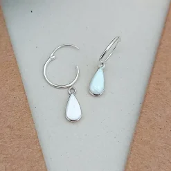 Studio Jewellery Hoop Earrings | Earrings-Water Drop White Shell Hoop Charm Earrings