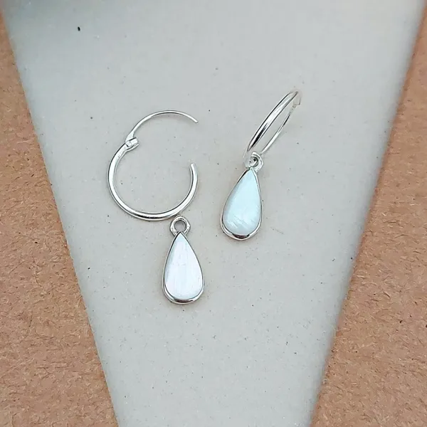 Studio Jewellery Hoop Earrings | Earrings-Water Drop White Shell Hoop Charm Earrings