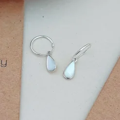Studio Jewellery Hoop Earrings | Earrings-Water Drop White Shell Hoop Charm Earrings