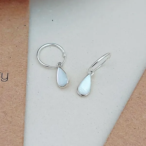Studio Jewellery Hoop Earrings | Earrings-Water Drop White Shell Hoop Charm Earrings