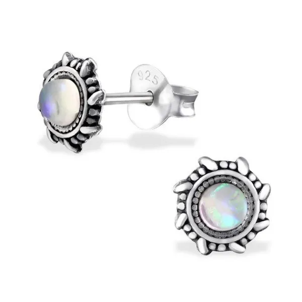 Studio Jewellery Stud Earrings | Earrings-White Fire Faux Opal Silver Stud Earrings