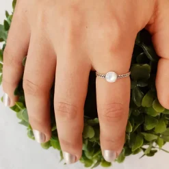 Studio Jewellery Gem Stone Rings | Rings-White Shell Banded Silver Ring