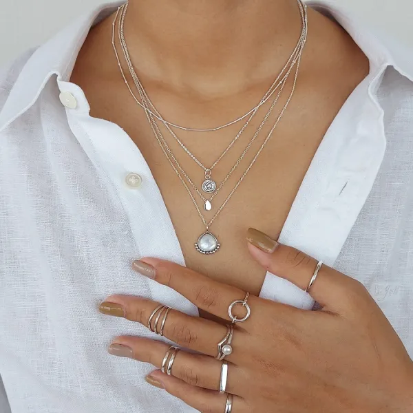 Studio Jewellery Necklaces-White Shell Beaded Silver Necklace
