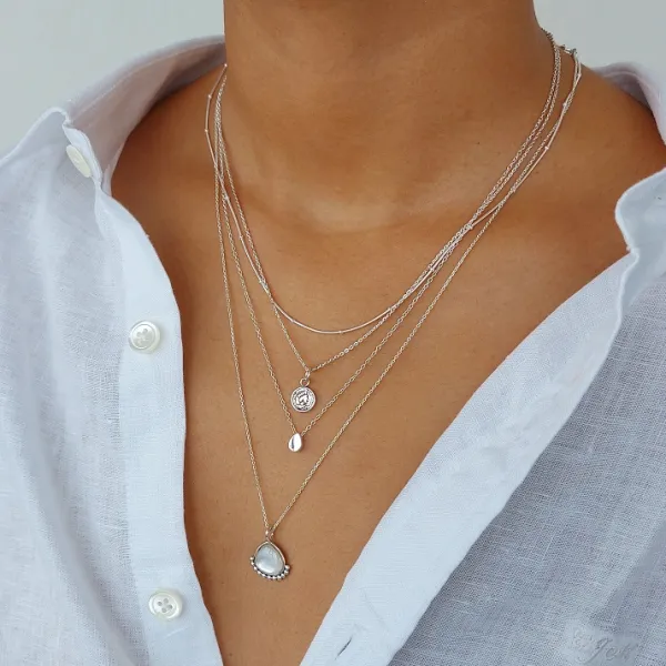 Studio Jewellery Necklaces-White Shell Beaded Silver Necklace