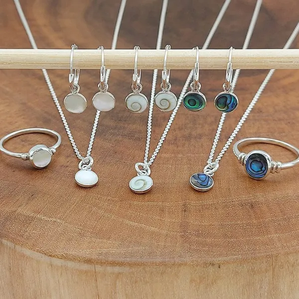 Studio Jewellery Necklaces-White Shell Disc Charm Silver Pendant Necklace