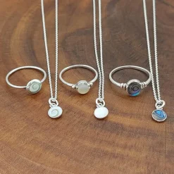 Studio Jewellery Necklaces-White Shell Disc Charm Silver Pendant Necklace