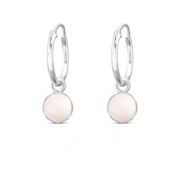 Studio Jewellery Hoop Earrings | Earrings-White Shells Disc Charm Silver Hoop Earrings
